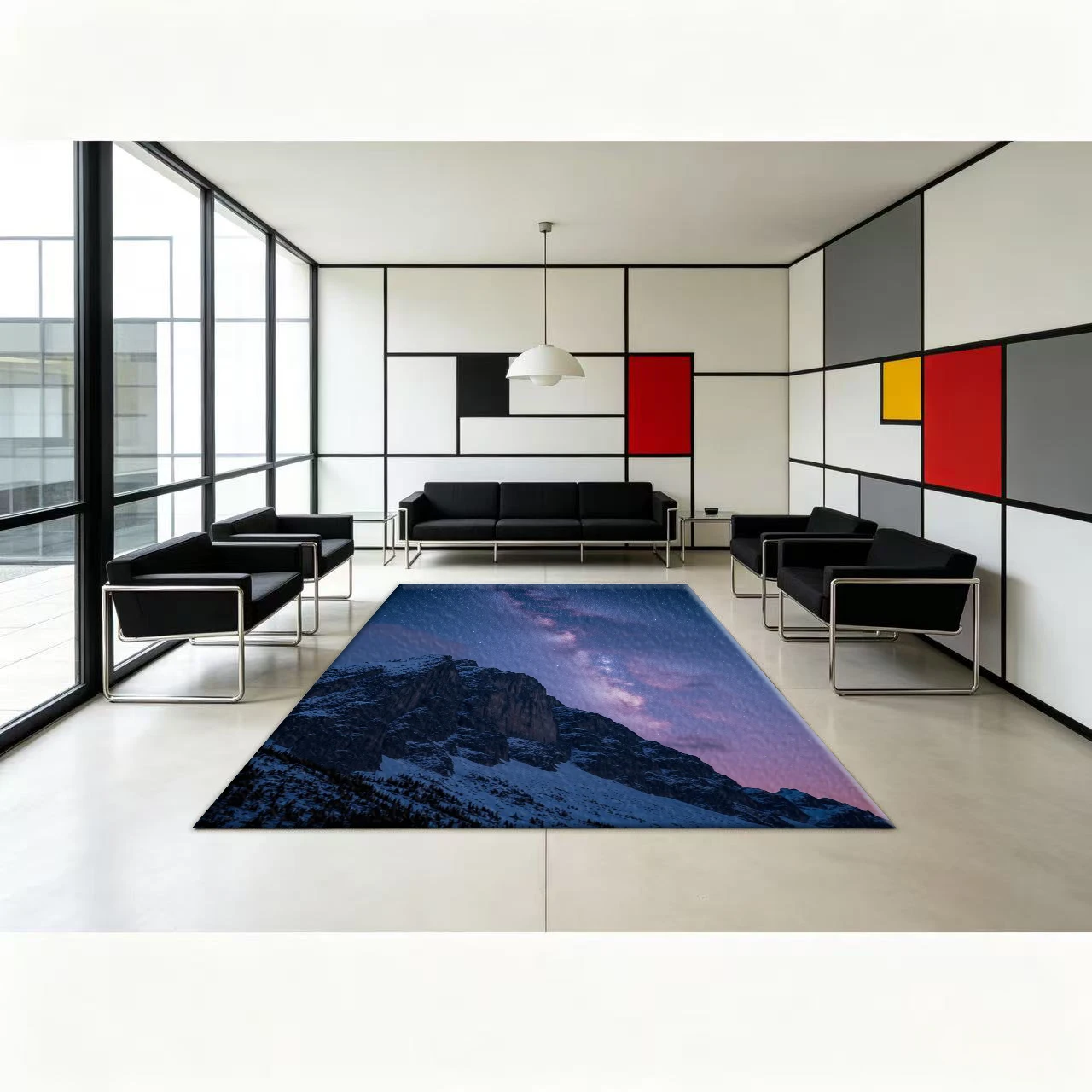 Starry Sky and Mountain Night Scene Carpet, Natural Landscape Area Carpet, Living Room Villa Home Decoration Items