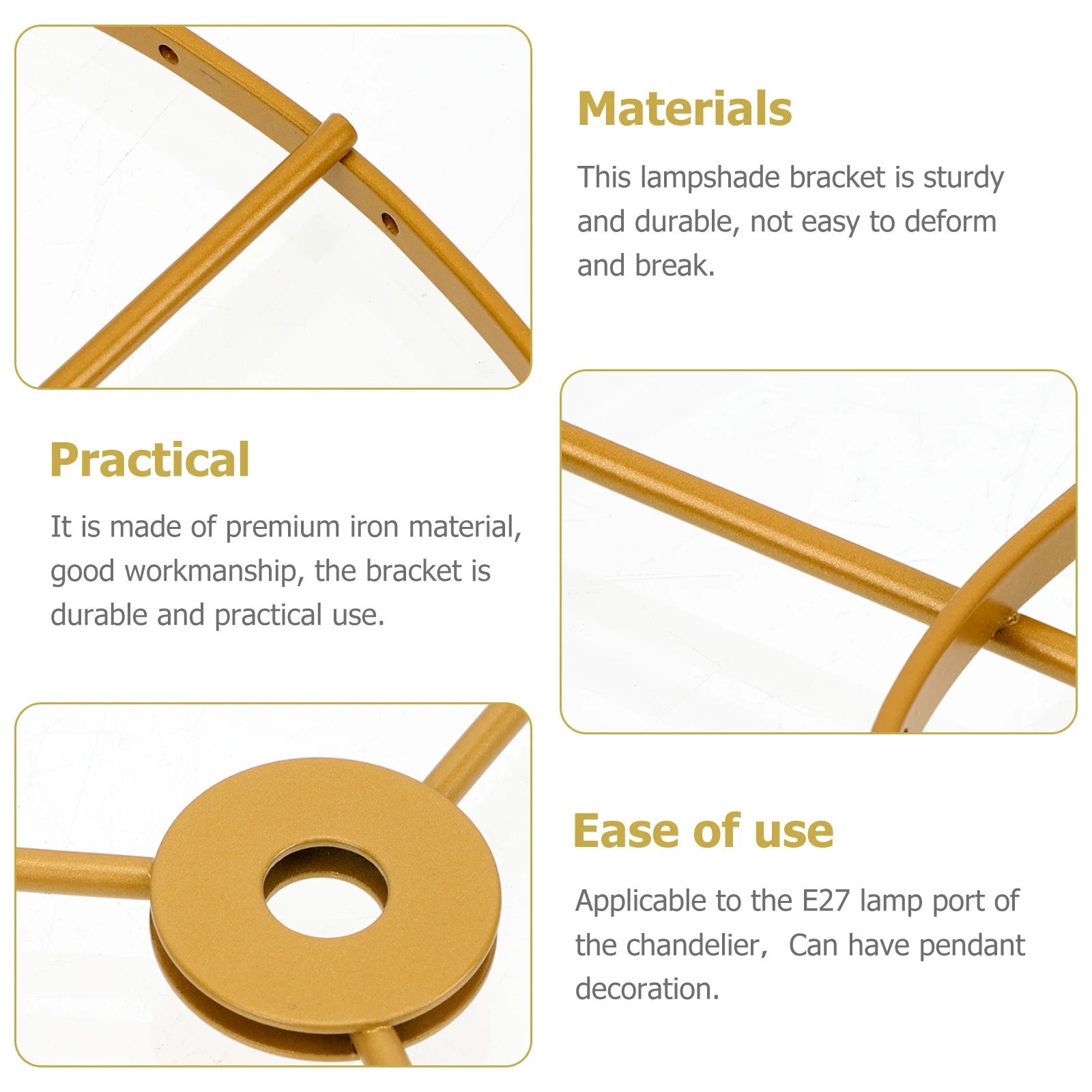 

Sturdy Iron Lampshade Bracket Double Ring Design Home Office Durable Lighting Frame E27 Ceiling Chandelier Diy Pendant Holder