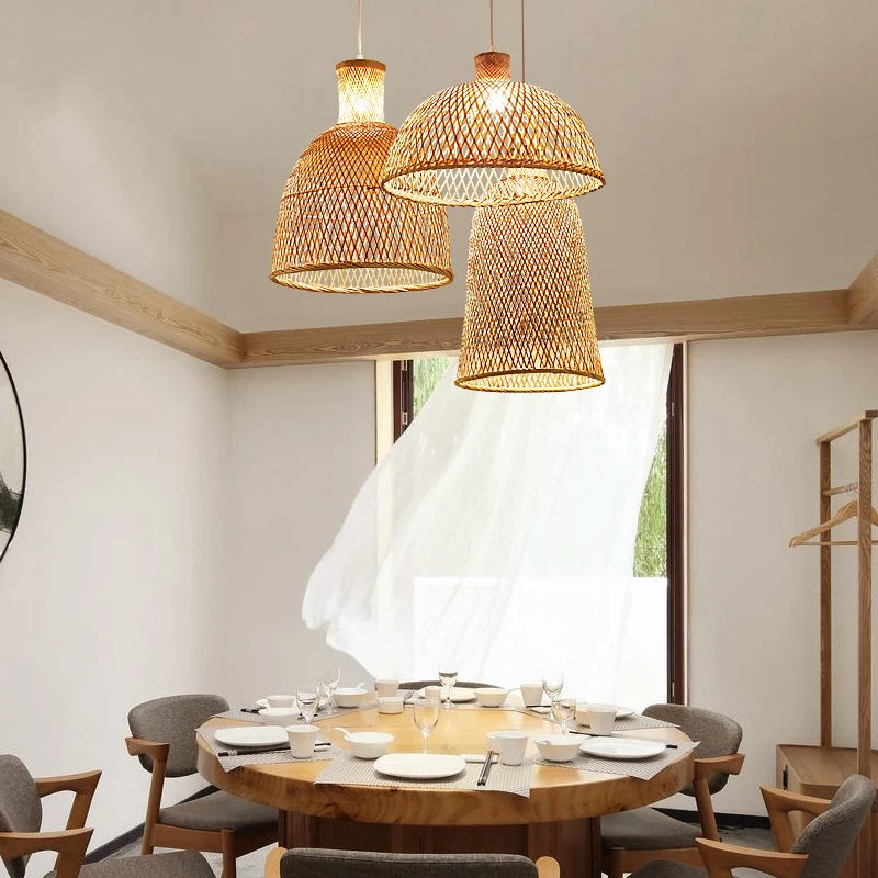 Chinese Style Pendant Light Natural Bamboo Lampshade For Living Room Hanging Lamp Restaurant  Retro Home Decor Lighting Fixture