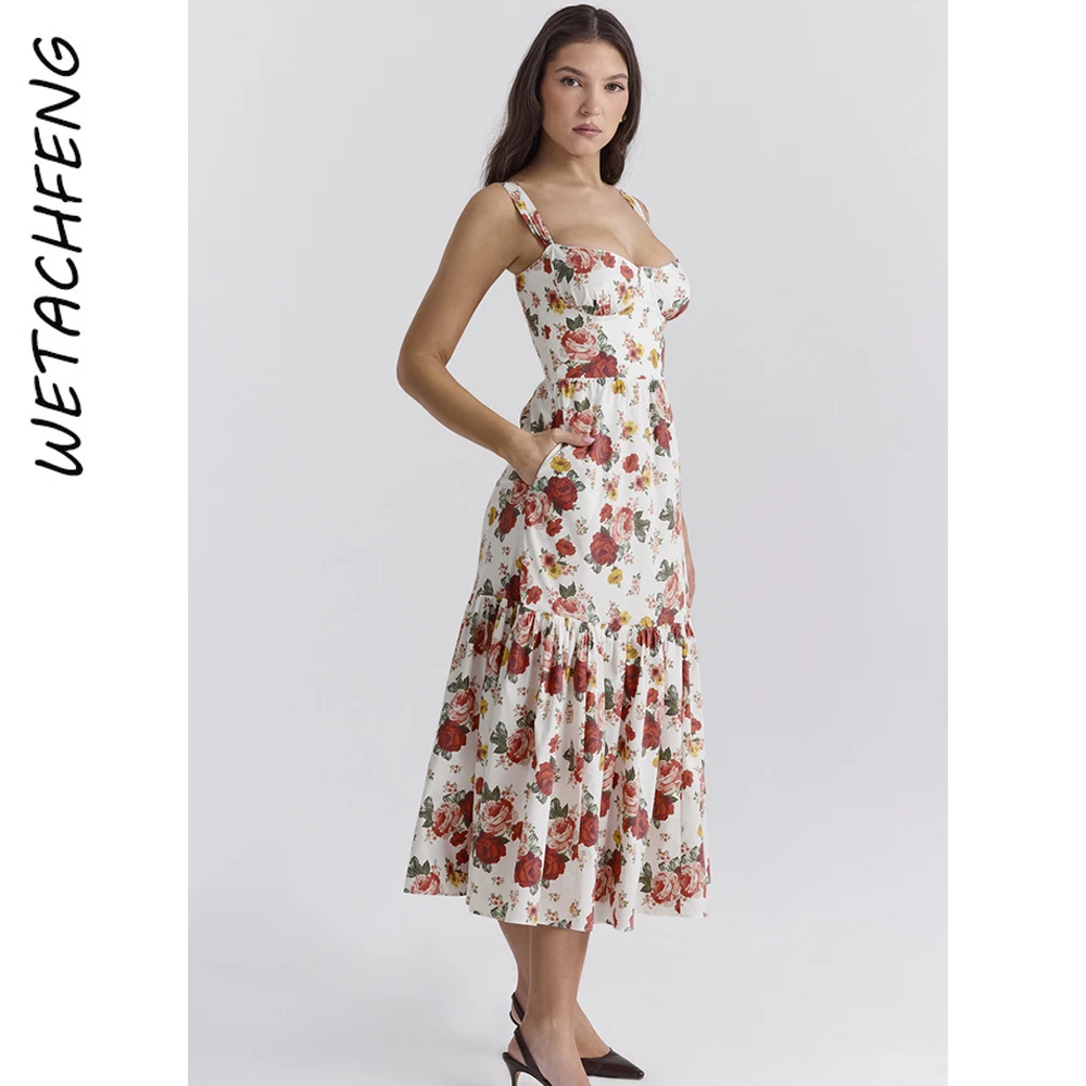 Vintage Elegante Maxi Bloemen Boho Jurken Vrouwen Zomer Sexy A-Lijn Bloem Cake Slip Jurk Feest Strand Avond Vakantie Lange Jurk