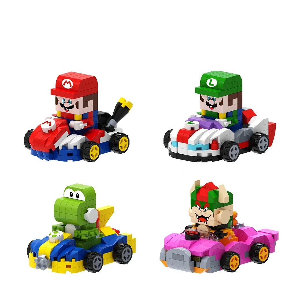 NEU 4 Stück Super Mario Bros Martin Auto-Bausteine Luigi Bowser Yoshi Spielzeug Rückzieh-Auto Spielmodell Sammlerstück Geburtstagsgeschenk – Detail 6