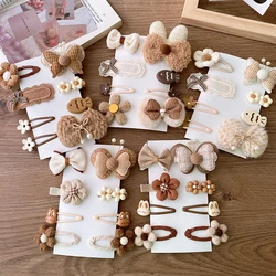 Wool Baby Girl Hairpins Princess Bows Kids Hair Accessories Flower Bunny Autumn Winter Baby Hair Clips Infant Headwear 8Pcs/Set