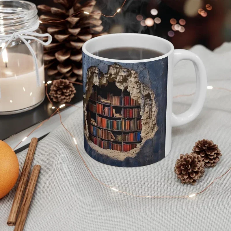 Ceramic 3D Library Bookshelf Mug Creative Space Design Multi-Purpose Mug Coffee Cup Study Milk Cup Friends Birthday Gift