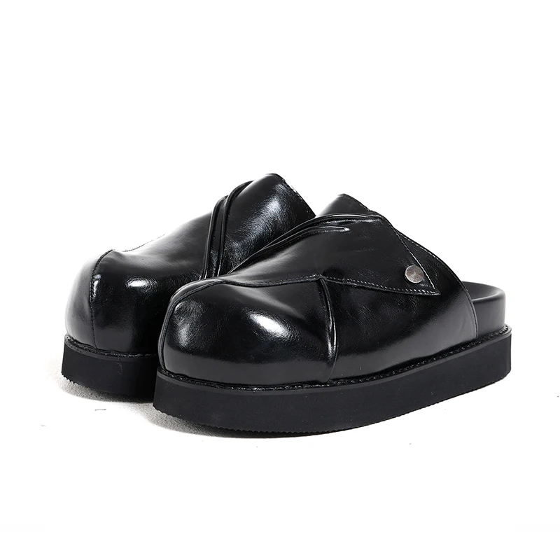 Retro design handmade Birken shoes men's top layer cowhide leather slippers big round toe leather shoes