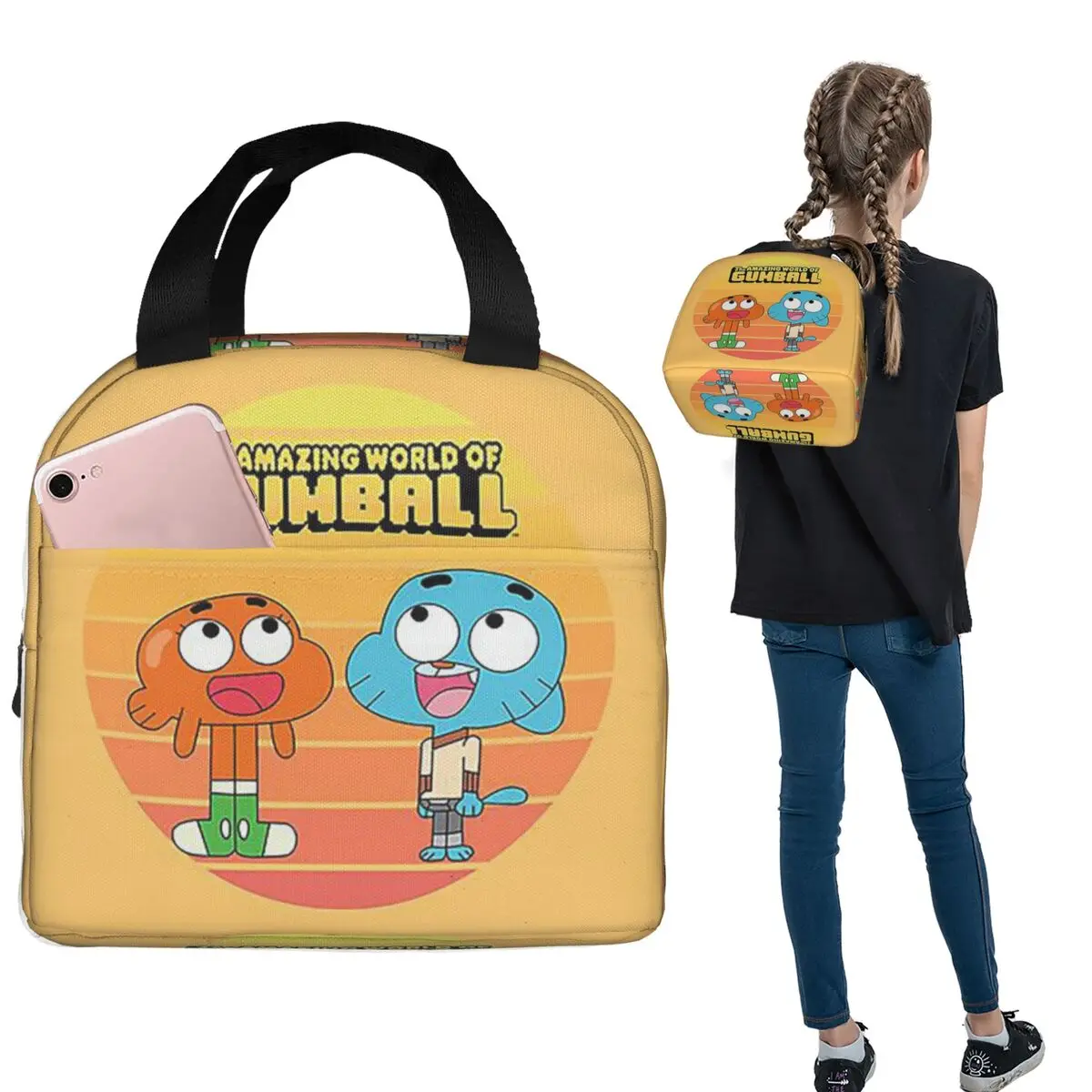The Amazing World Of Gumball Gumball And Darwin Insulated Lunch Bag for Women Kids Portable Food Boxes Thermal Lunch Box Tote