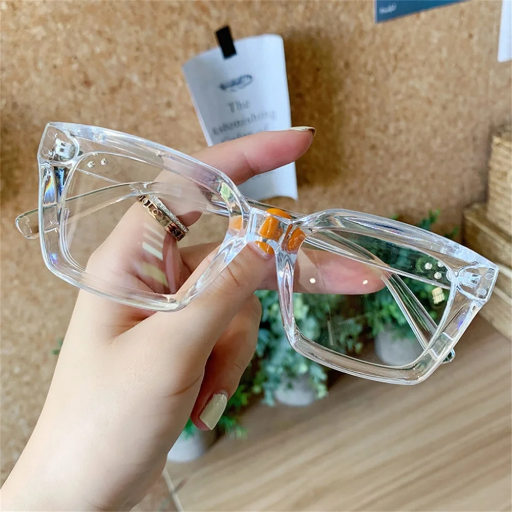 Fashion Square Frame Sunglasses Transparent Glasses Anti Blue Light Eyewear Computer Mobile Phone Flat Eyeglasses UV400