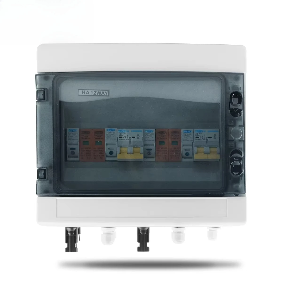 Solar Photovoltaic PV Combiner Box With Lightning Protection 2 Input 2 Out DC 600V Fuse MCB SPD Waterproof Box IP65 12ways