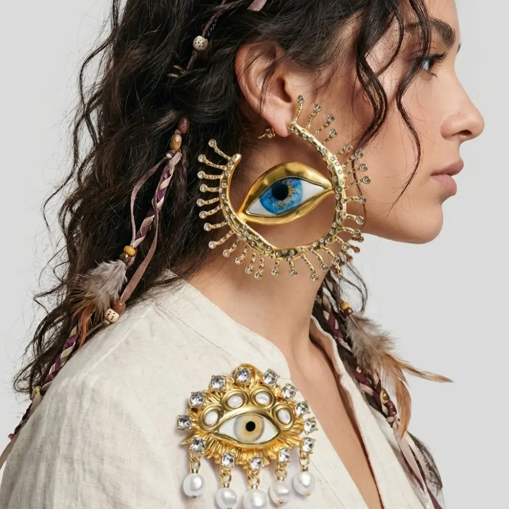 Baroque Style Big Eyes Dangle Earrings Vintage Exaggerated Eye Brooch Resin Lightweight Eyes Earring Corsage For Women Jewelry