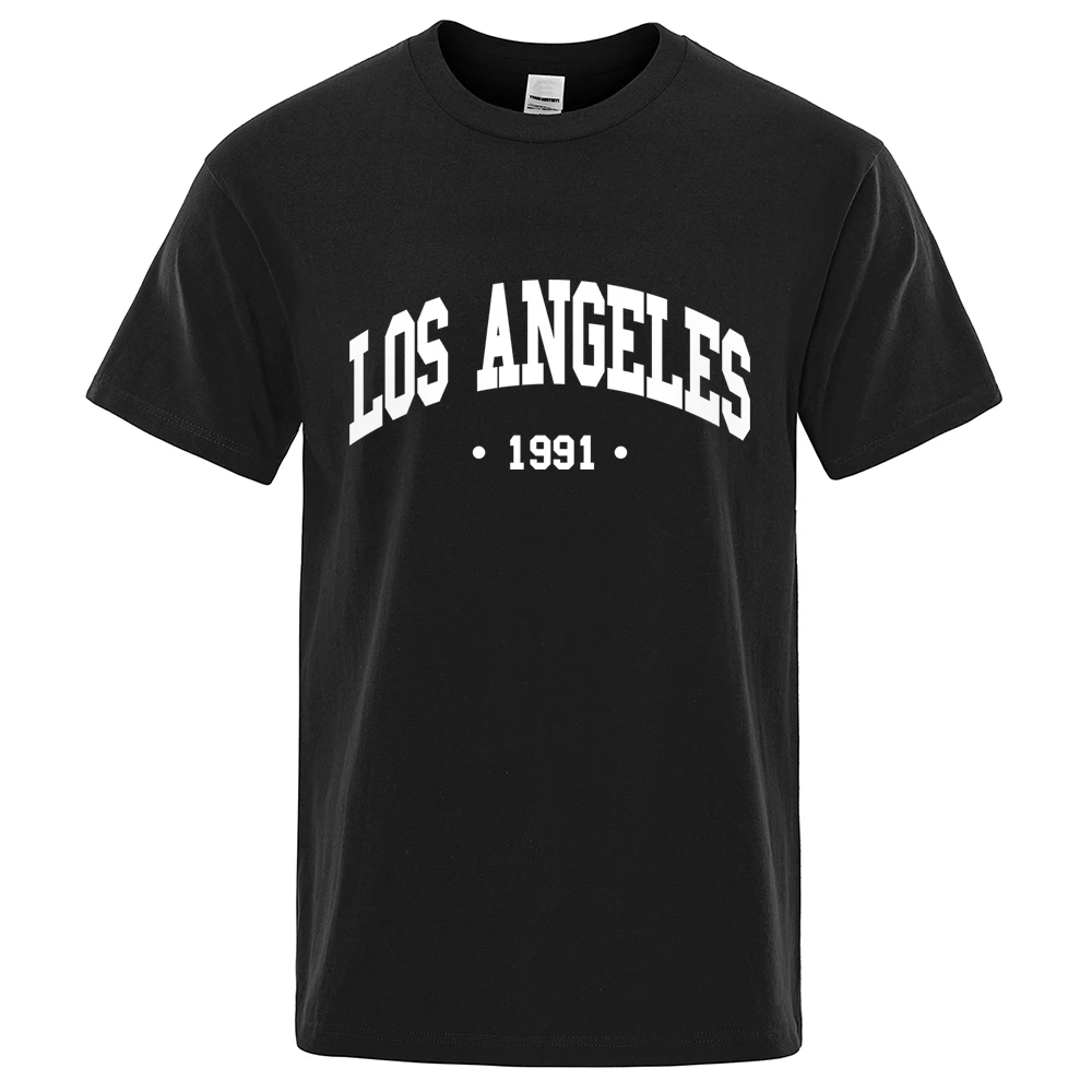 Los Angels 1991 Usa City Letter Printing Clothes Men Oversize Breathable T Shirt Summer Sweat Casual T-Shirt Cotton Tee Shirt