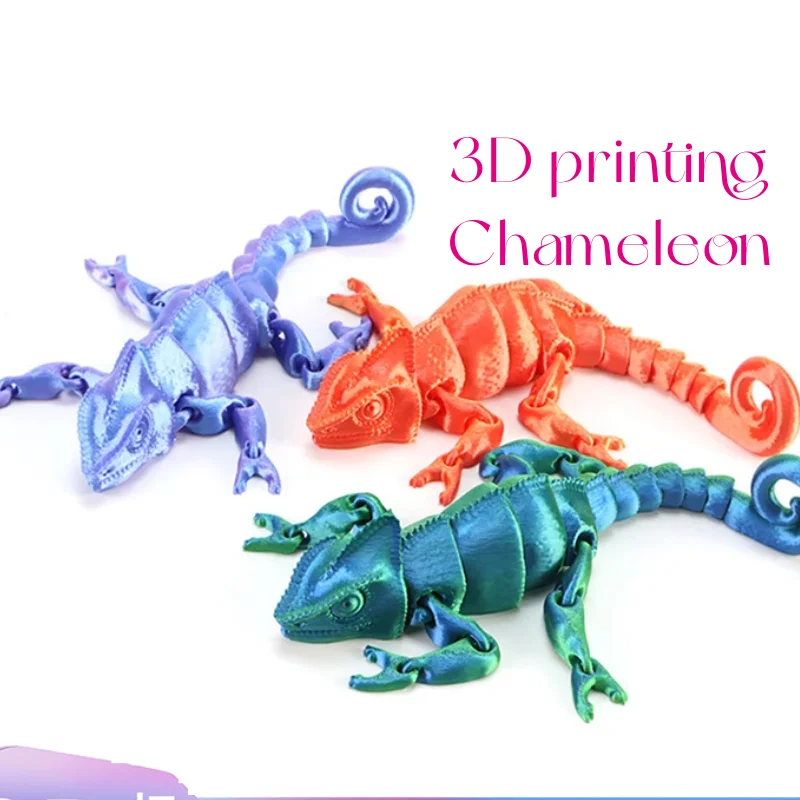 New Funny 3D Printed chameleon Lizard Joint Movable Model Simulation Cute Animal Toys Children's Toys Desktop Decoration Ornamen