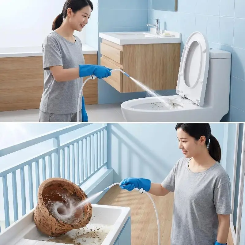 High Pressure Cleaning Nozzle Elongated Curved Shower Sprayer For Toilet Gap Dirt Floor Drain Deep Stain Washing 1/2'' Interface