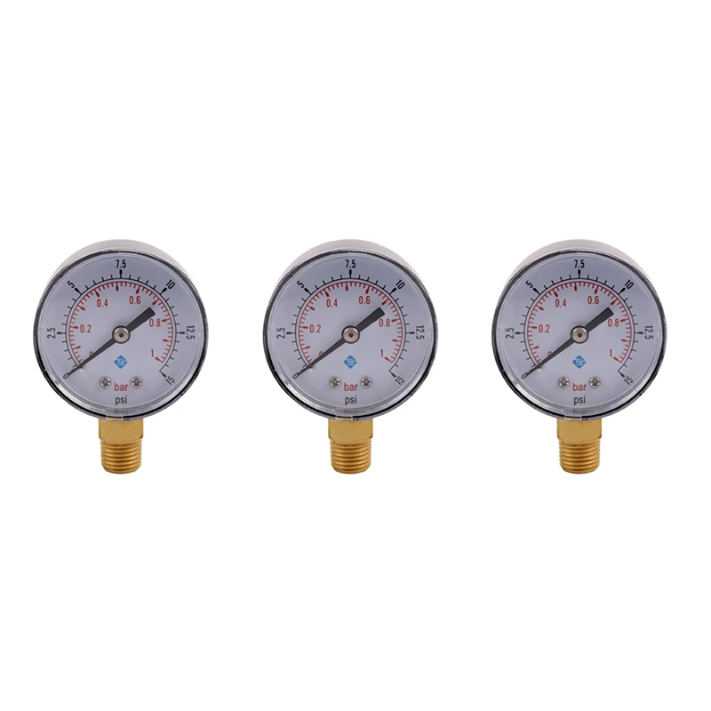 

3X 0-1Bar 50Mm Water Pressure Gauge Meter 1/4 Inch NPT Thread Manometer TS-50-15Psi