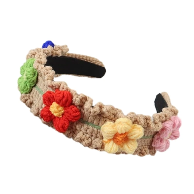 Gehäkelte Stirnbänder für Mädchen, elegante Blumen-Kopfbedeckung, breite Haarbänder, Accessoires, elegante Frühlings-Haarbänder,