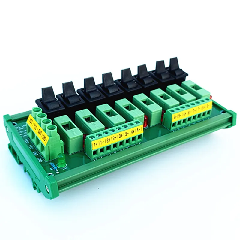DIN Rail Mount 8 Position Toggle Switch AC/DC Power Distribution Strip Module  Fuse Splitter Board