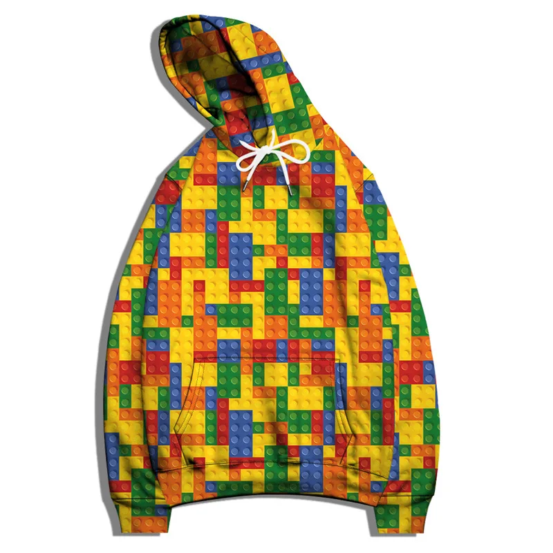 Colorful Building Blocks Print Men Fashion 3D Hoodie Tracksuit Female Cartoon Hooded Sweatshirt Plus Size S-6XL Pullover Clothes