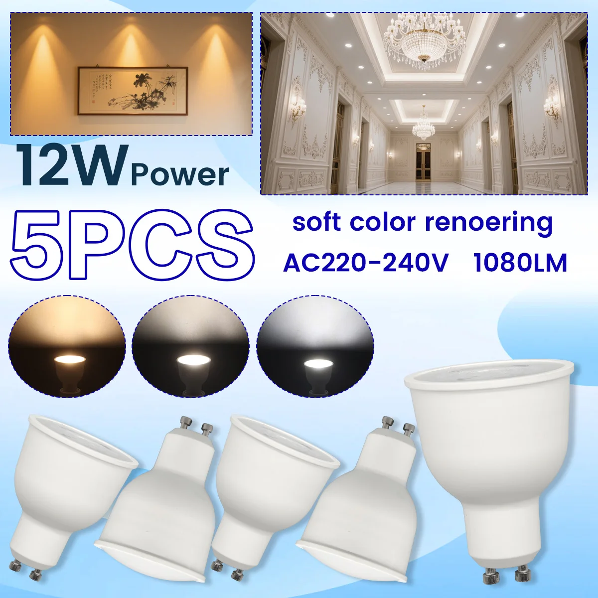 

5PCS Hight Power 1080LM LED Spot Light Bulb 12W 220V 240V Lamps Warm Light Cool Lighting Smd2835 for Home Bedroom Foyer Light