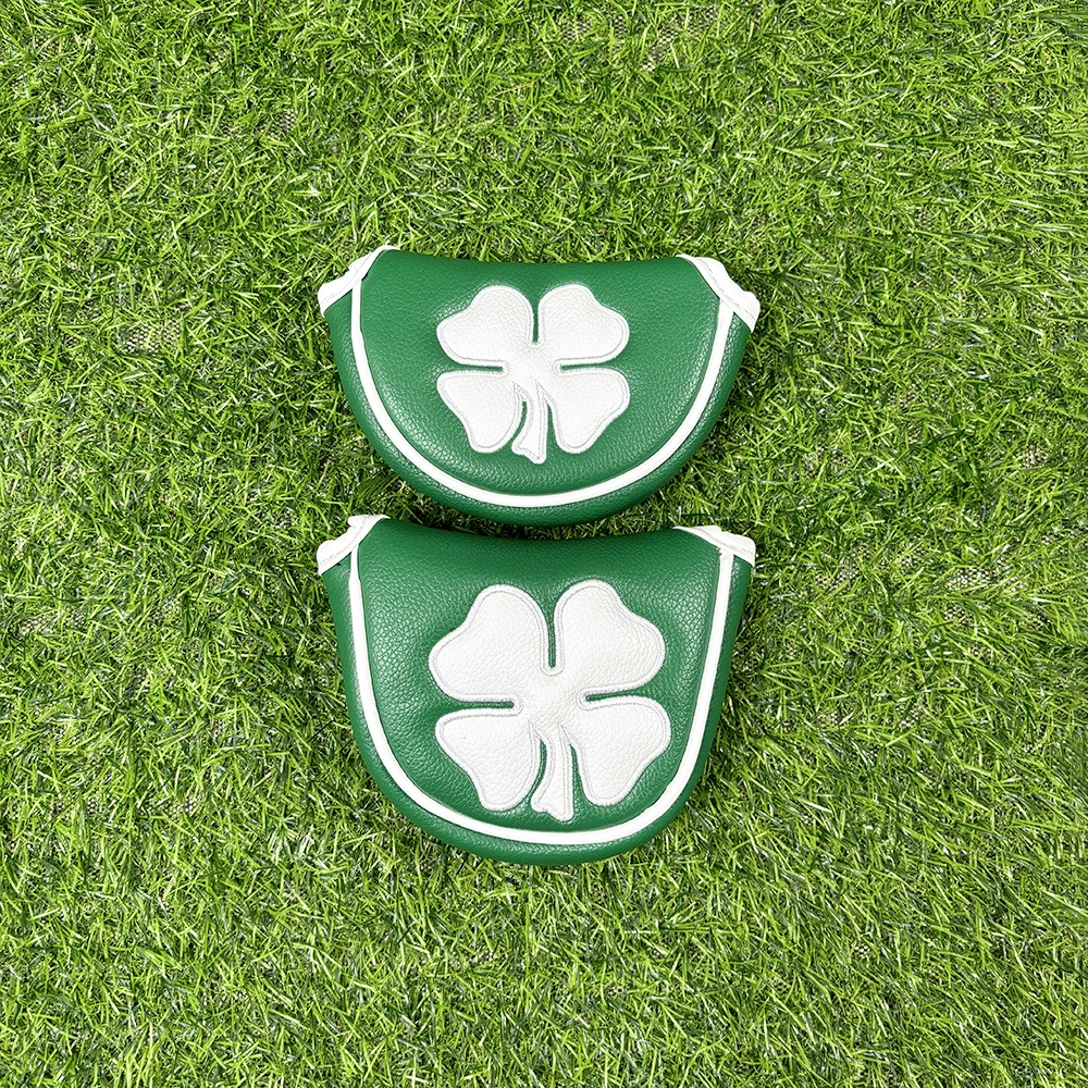 Good Luck Four Leaf Clover Golf Putter Cover For Mallet Blade Club Waterproof PU Leather Golf Head Cover Protector