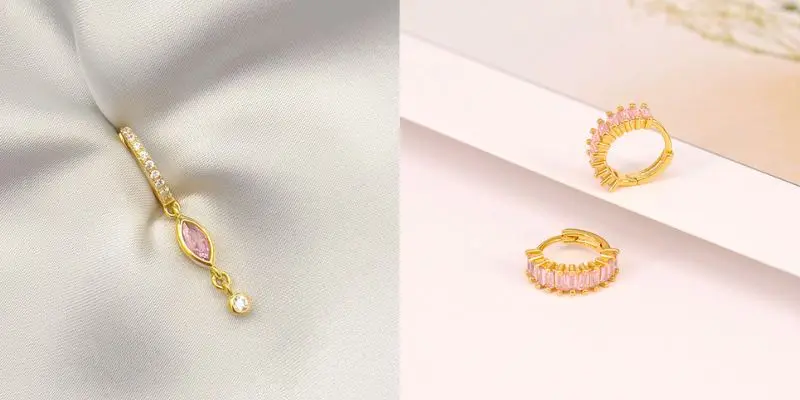 925 Sterling Silver Needle Pink Crystal Heart Hoop Earrings for Women Fashion Geometric Pendant Earrings Luxury Jewelry Gifts