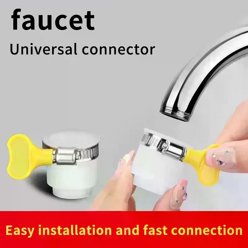 Water Tap Connector Thick Brass Threaded Adapter Tap Adapter Water Faucet Extender Adjustable Yellow Plastic Handle Hand Twist