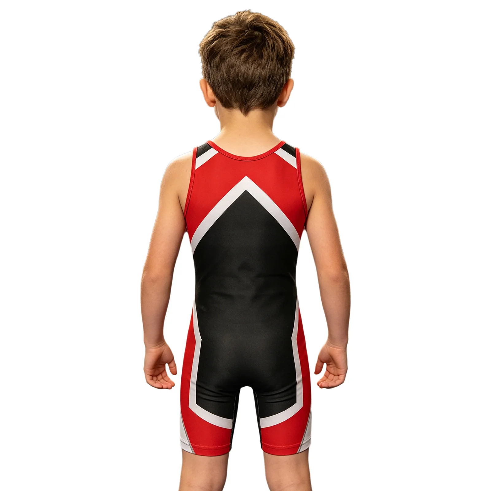Kids Boys Exercise Wrestling Singlet Color Block Jumpsuit Sleeveless Quick-dry Thigh Length Bodysuit Sports Workout Cycling Set