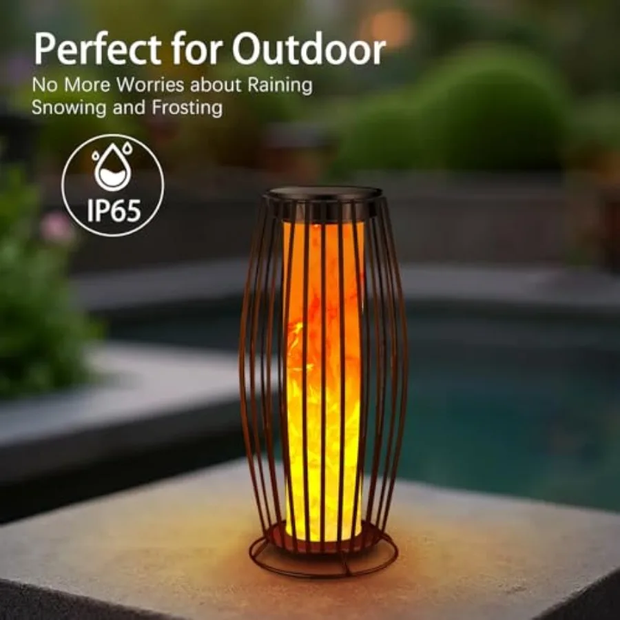 Solar Outdoor Floor Lamp Flickering Flame Solar Outdoor Light Solar Lanterns Outdoor Waterproof Auto On/Off Solar Lantern for P view 5