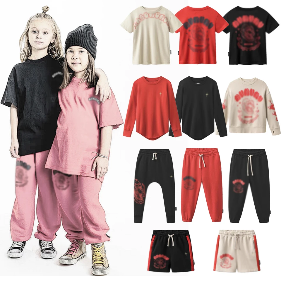 2024 Dragon Year Kids\' Sports Set - Thin Sweater and Short-Sleeve T-Shirt with Color Blocking Pants