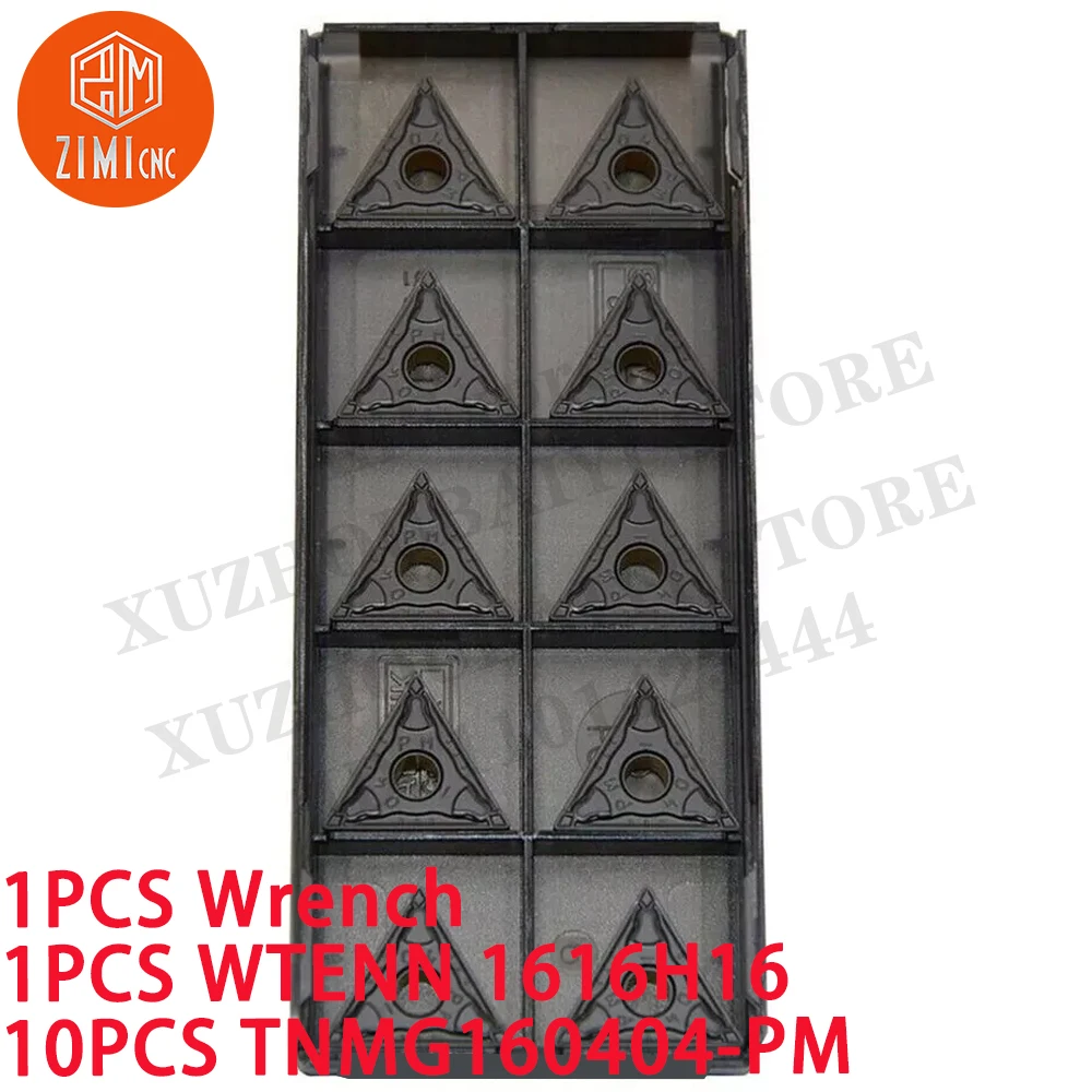 1 قطعة WTENN 1616H16 حامل أداة تحويل CNC مقاس 16 مم + 10 قطع TNMG160404-PM إدخالات كربيد التحويل مخرطة معدنية ميكانيكية أداة قطع