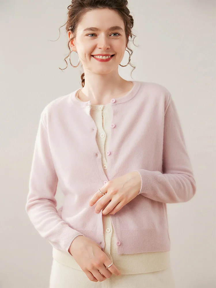 2025 nouvelles femmes pull en cachemire col rond boutons Cardigan 100% cachemire tricots automne hiver vêtements hauts conception de blocage de couleur