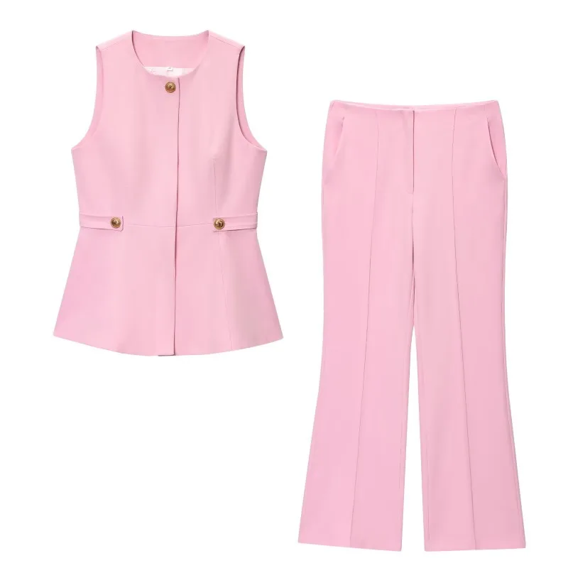 

TRAFZR Trousers Sets Two Piece Set for Women Women's Suit Summer Suits 2025 Woman Pants New Flared Casual Full Number Vest Pant
