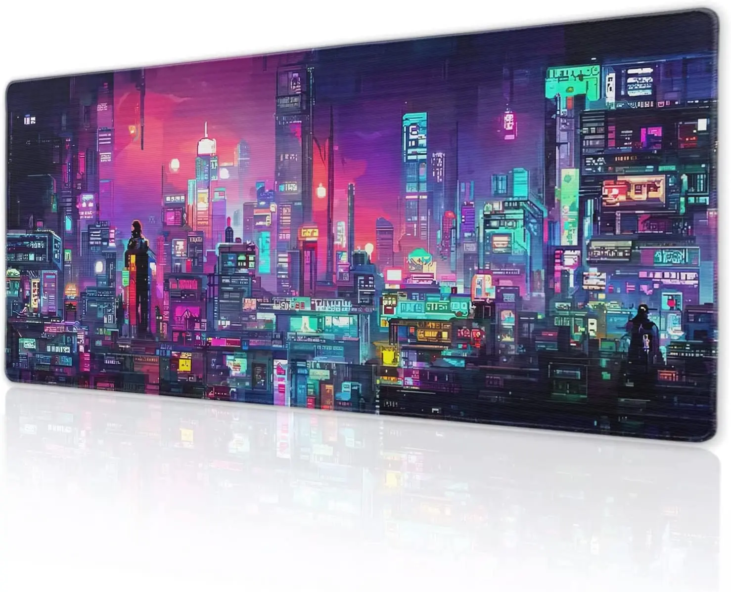 Japanese Anime Gaming Mouse Pad XL Cool Dark Purple Red Vaporwave City Extended Large Desk Mat Big Mousepad 31.5×11.8 in