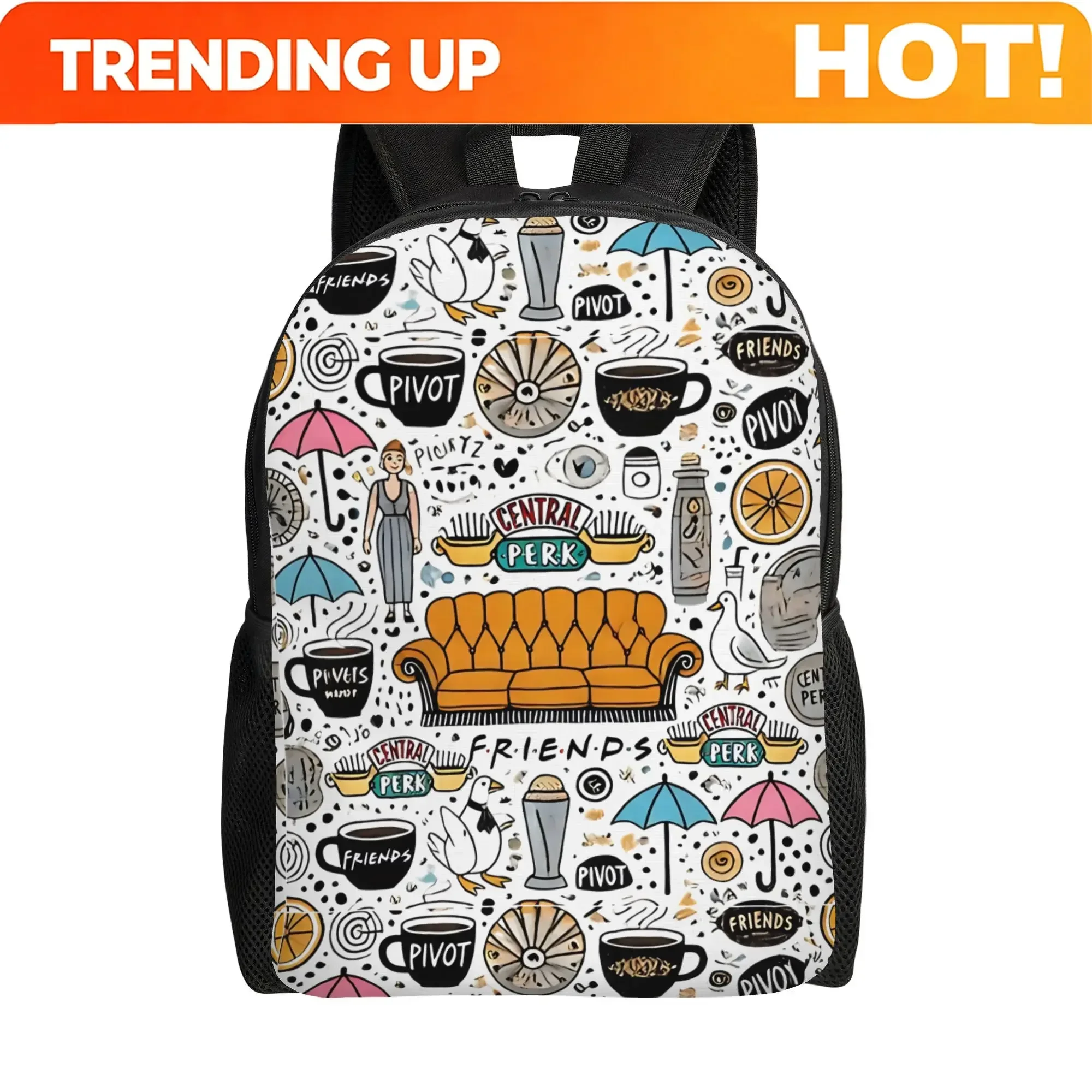 Custom Bag Friends TV Show Doodle Collage Backpack Daily Backpacks Men Leisure High School Bags Designer Large Rucksack
