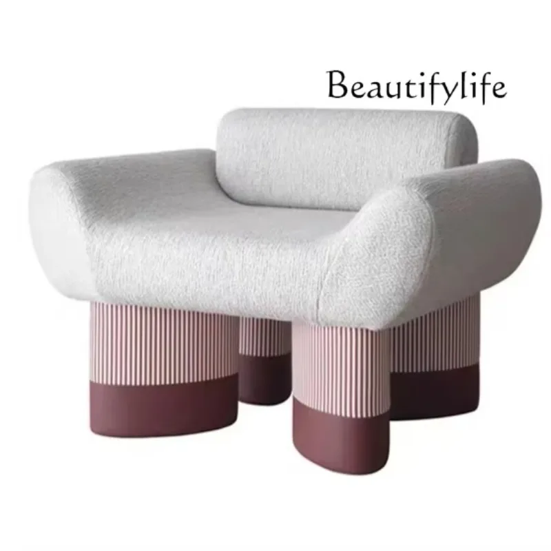 X40 Modern Light Luxury Solid Wood Single Chair Lamb French Retro Striped Casual Lazy Sofa