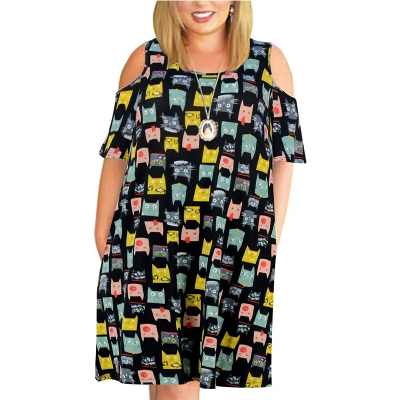 Vestido de verano holgado con hombros descubiertos para mujer, vestido estampado de talla grande 9XL, 2022