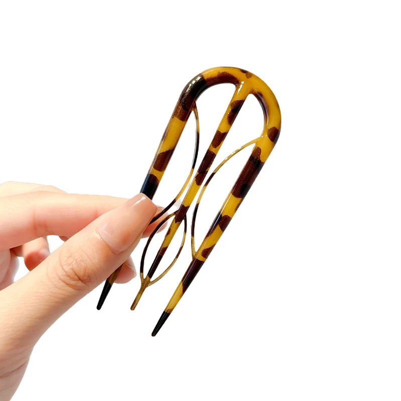 1Pc 10cm French Style Hairpins Geometric U Shaped Hair Forks Strong Hold 3 Prong Hair Sticks For Buns Women Hair Accessories