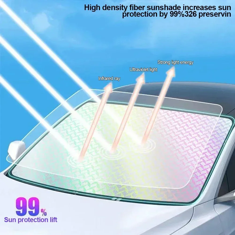 Car Sunshade UV Protection Curtain Car Sun Shade Laser Film Windshield Visor Front Windshield Sunshade Cover Sun Shade 130x60cm