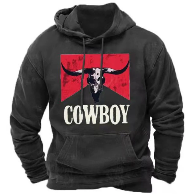 New spring Fall retro Western cowboy men outdoor hoodie Harajuku hoodie casual pullover street plus size hoodie