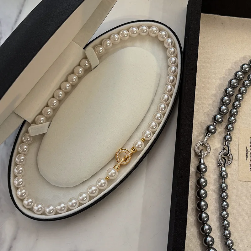 

2026 European and American New White Gray Freshwater Pearl Necklace Light Luxury High-quality Women's Jewelry Accessories Gifts