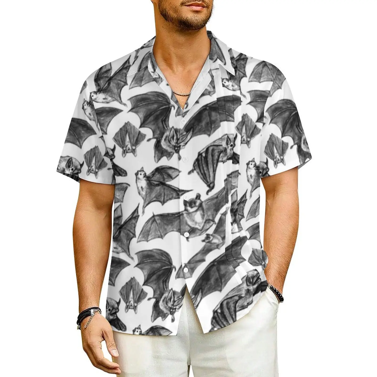 

Bat Hawaii Shirt For Man Vacation Spooky Flying Bats Casual Shirts Short Sleeve Breathable Graphic Novelty Plus Size Blouses