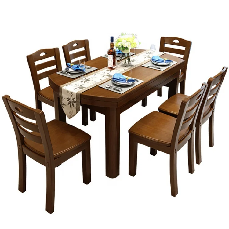 Economic Round Wooden Dining Tables Expandable Used Restaurant Dining Table And Chair Set