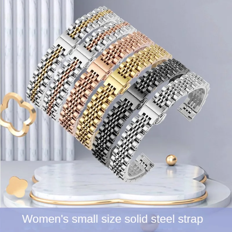 Universal Brands Solid Refined Steel Watch strap 12/14/16/18/20/22/24mm Women's Flat Dtraight Mouth Stainless Steel Watchband