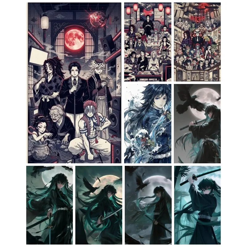 Sz26The Studded Anime Demon Slayer Kimetsu No Yaiba Twelve Kizuki Full Demons 5D Diamond Painting Full Drill DIY Rhinestone