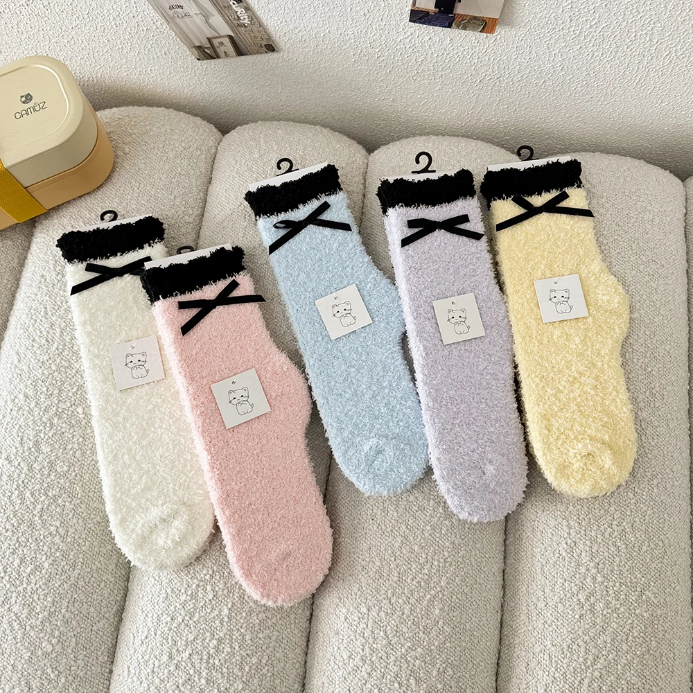 

5/10 Pairs Plush Socks Coral Fleece Fuzzy Female Autumn Winter Women Socks Warm Female Home Floor Socks