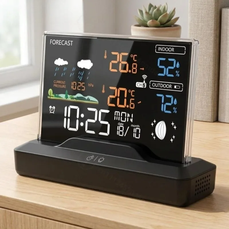Digital Wireless Weather Station Indoor Outdoor Thermometer Hygrometer with Color Display Barometer Forecast for Home and Office