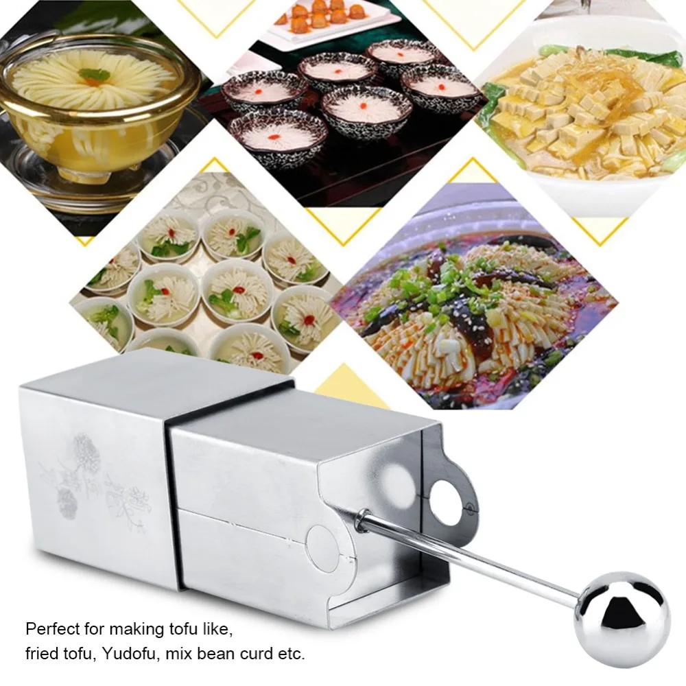 Stainless Steel Tofu Shredding Mold Silver Square Shaped Tofu Cutting Tool with Dual Handle Chrysanthemum Shape
