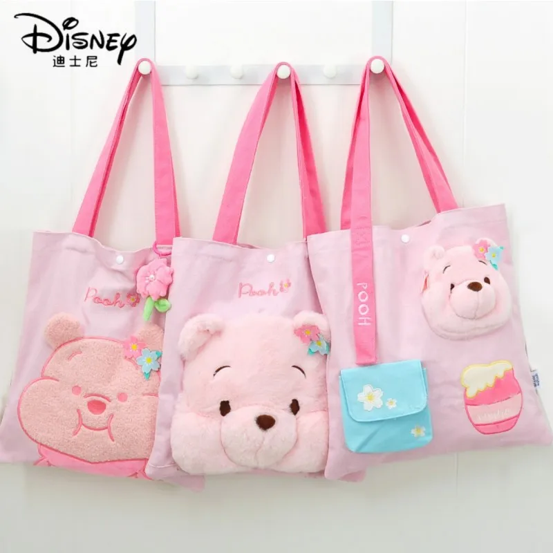 

New Genuine Disney Pink Winniepooh Anime Shoulder Bags Handbag Plush Cartoon Casual Messenger Bag Kawaii Girl Handbag Gift