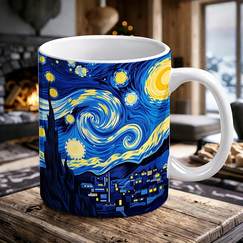 

Van Gogh Starry Night Art Mug, Classic Famous Painting Ceramic Cup, Milk Cup, Office Tea Cup, Gift for Friends, Fade-Resistant