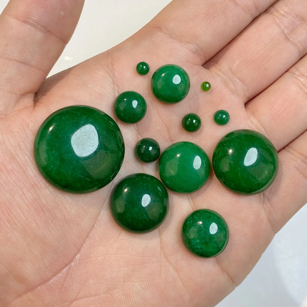 10pcs/Pack Green Natural Chalcedony Stone Cabochon Beads 3/4/5/6/8/10/12/14/16/18/20/25mm Round Flat Back Cabochon For Diy