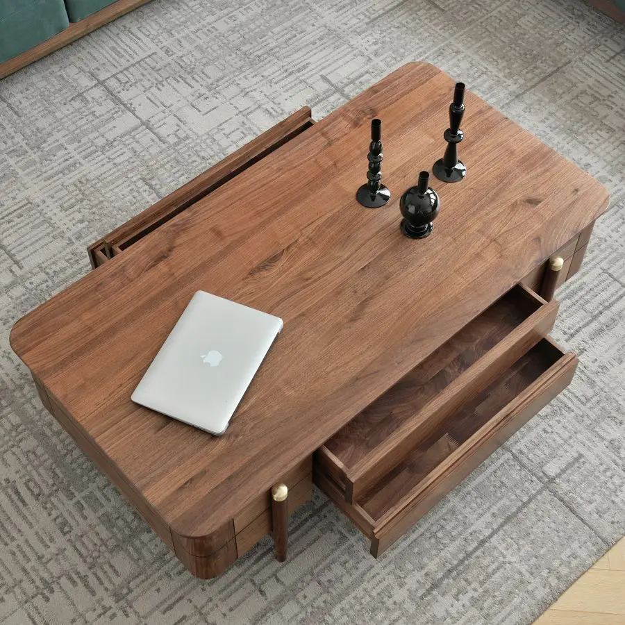 Nordic all solid wood rectangular coffee table black walnut modern simple home living room storage coffee table light luxury