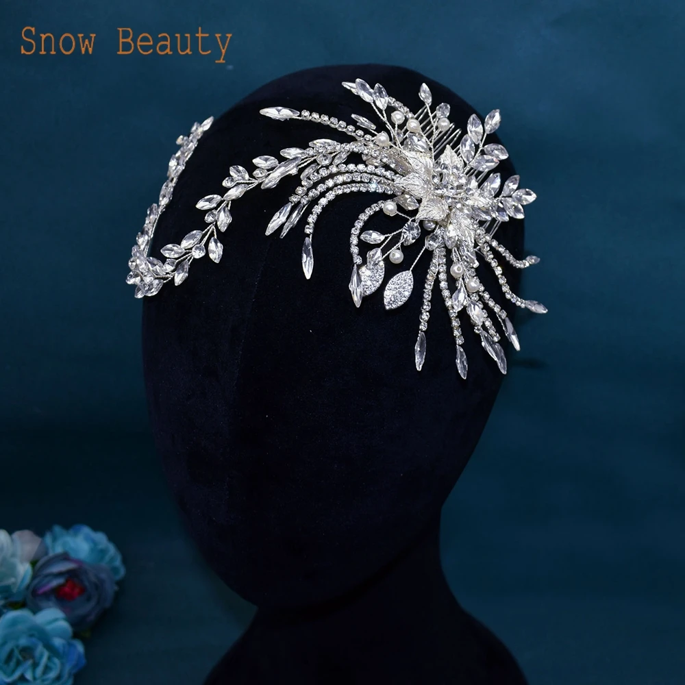 

DZ045 Crystal Bride Hair Accessories Flower Wedding Headband Handmade Hairband Beads Decoration Hair Combs for Women Tiara