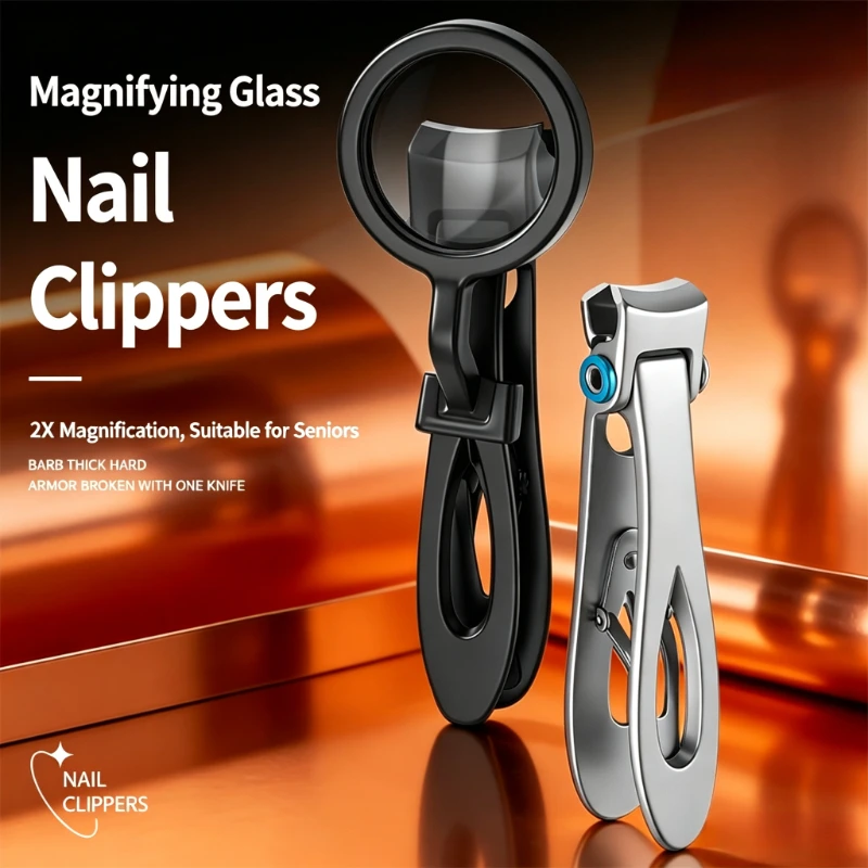 Magnifying Glass Nail Clippers Specially Designed for the Elderly Suitable for Fingernails Toenails Anti-Splash Comfort Grip